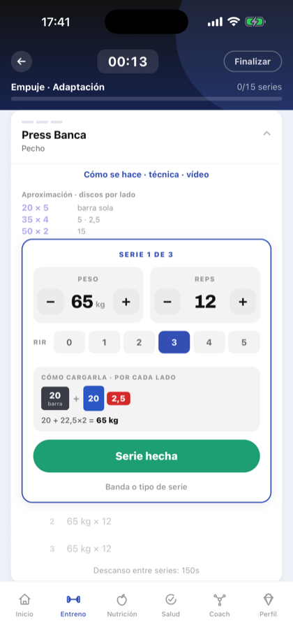Serie en curso con el cálculo de discos por lado de la barra